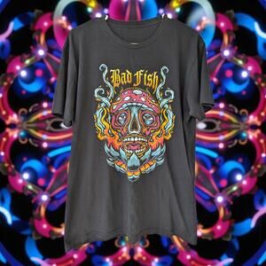 Bad Fish Sublime Flame Psychedelic Mushroom Face Band Tee L reggae ska punk surf